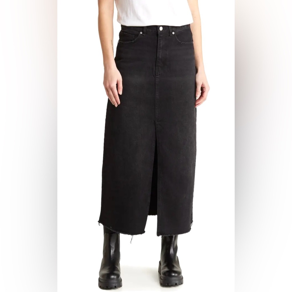 Habitual-Denim Maxi Skirt in Washed Black